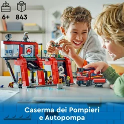 Lego city 60414 caserma dei pompieri e autopompa con camion giocattolo, 6 minifigure, cane e accessori, gioco per bambini 6+><noscript><img width=