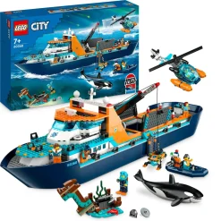 Lego city 60368 esploratore artico, grande nave giocattolo galleggiante con elicottero, gommone, sottomarino e relitto barca> Mattoncini