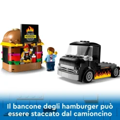 Lego city 60404 furgone degli hamburger giocattolo, veicolo per bambini 5+ anni, camion food truck con accessori e 2 minifigure> Mattoncini
