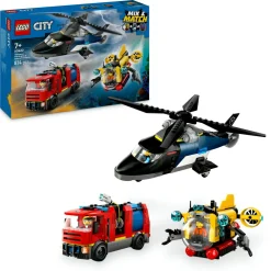LEGO CITY 60462 3in1 elicottero, autopompa e sottomarino – giocattolo combinabile con 3 minifigure, giochi per bambini 7+> Mattoncini