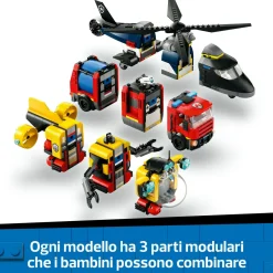 LEGO CITY 60462 3in1 elicottero, autopompa e sottomarino – giocattolo combinabile con 3 minifigure, giochi per bambini 7+><noscript><img width=