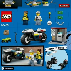 Lego city 60455 inseguimento moto polizia: motocicletta, 2 minifigure 4+> Mattoncini