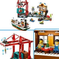 Lego city 60422 porto e nave merci, giochi per bambini 8+ con barca giocattolo, gru funzionante, moto d’acqua e 8 minifigure><noscript><img width=
