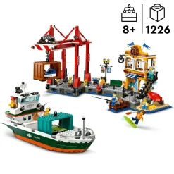Lego city 60422 porto e nave merci, giochi per bambini 8+ con barca giocattolo, gru funzionante, moto d’acqua e 8 minifigure><noscript><img width=