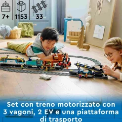 Lego city 60336 treno merci, locomotiva telecomandata con suoni e binari, gru giocattolo, giochi per bambini dai 7 anni> Mattoncini