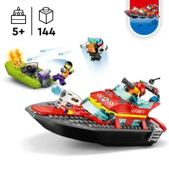 Lego city fire 60373 barca di soccorso antincendio dei vigili del fuoco, nave giocattolo, gommone e minifigure, idee regalo><noscript><img width=