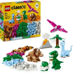 LEGO CLASSIC 11041 dinosauri creativi, giochi bambini 5+, colorati animali giocattolo da costruire come t. rex e triceratopo> Mattoncini