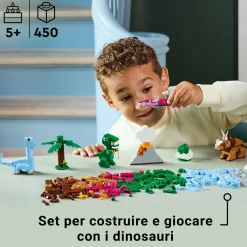 LEGO CLASSIC 11041 dinosauri creativi, giochi bambini 5+, colorati animali giocattolo da costruire come t. rex e triceratopo> Mattoncini