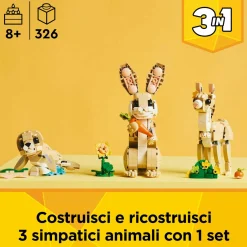 LEGO CREATOR 3 in 1 31162 adorabile coniglio giocattolo, si trasforma in lama o in foca, animali da costruire per bambini 8+> Mattoncini