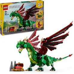 LEGO CREATOR 3 in 1 31161 drago medievale giocattolo, si trasforma in serpente o fenice, animali da costruire per bambini 9+> Mattoncini