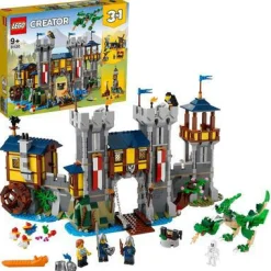 Lego creator 3 in 1 castello medievale, torre e mercato con catapulta e drago giocattolo, include 3 minifigure, 31120> Costruzioni Per Adulti|Mattoncini