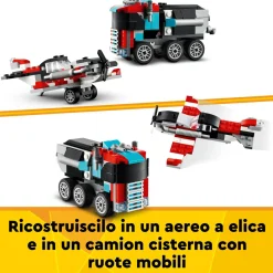 Lego creator 31146 3in1 autocarro con elicottero, giochi per bambini 7+ anni ricostruibile in aereo e cisterna o auto e suv> Mattoncini