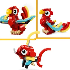 Lego creator 31145 3in1 drago rosso, giochi per bambini di 6+ anni, action figure ricostruibile in pesce e fenice giocattolo><noscript><img width=