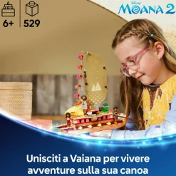 Lego  disney 43270 la canoa di vaiana, barca giocattolo con 4 personaggi, giochi per bambini 6+, regalo da principesse> Mattoncini