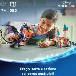 Disney Lego 43240 malefica drago, parte del castello giocattolo da costruire con torri e 2 mini bamboline, giochi bambini 7+> Mattoncini