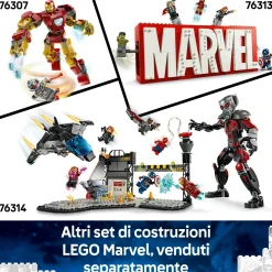 LEGO SUPER HEROES Lego marvel 76310 auto di iron man car e black panther contro hulk rosso, macchina giocattolo, aereo e 3 minifigure, bambini7+><noscript><img width=