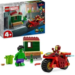 Lego marvel 76287 iron man con moto e the hulk, giocattolo con 2 minifigure di supereroi avengers, giochi per bambini 4+> Mattoncini