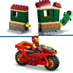 Lego marvel 76287 iron man con moto e the hulk, giocattolo con 2 minifigure di supereroi avengers, giochi per bambini 4+> Mattoncini