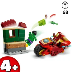 Lego marvel 76287 iron man con moto e the hulk, giocattolo con 2 minifigure di supereroi avengers, giochi per bambini 4+><noscript><img width=
