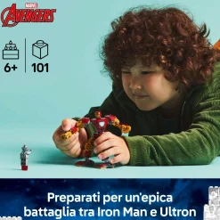 LEGO SUPER HEROES Lego marvel 76307 mech di iron man contro ultron – action figure giocattolo da costruire con 2 minifigure, gioco bambini 6+> Mattoncini