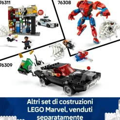 LEGO SUPER HEROES Lego marvel 76308 mech di spider-man contro anti-venom, action figure giocattolo snodabile con 2 minifigure, giochi bambini 6+><noscript><img width=