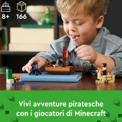 Lego minecraft 21259 il viaggio del galeone dei pirati, barca giocattolo da costruire con personaggi, giochi per bambini 8+><noscript><img width=