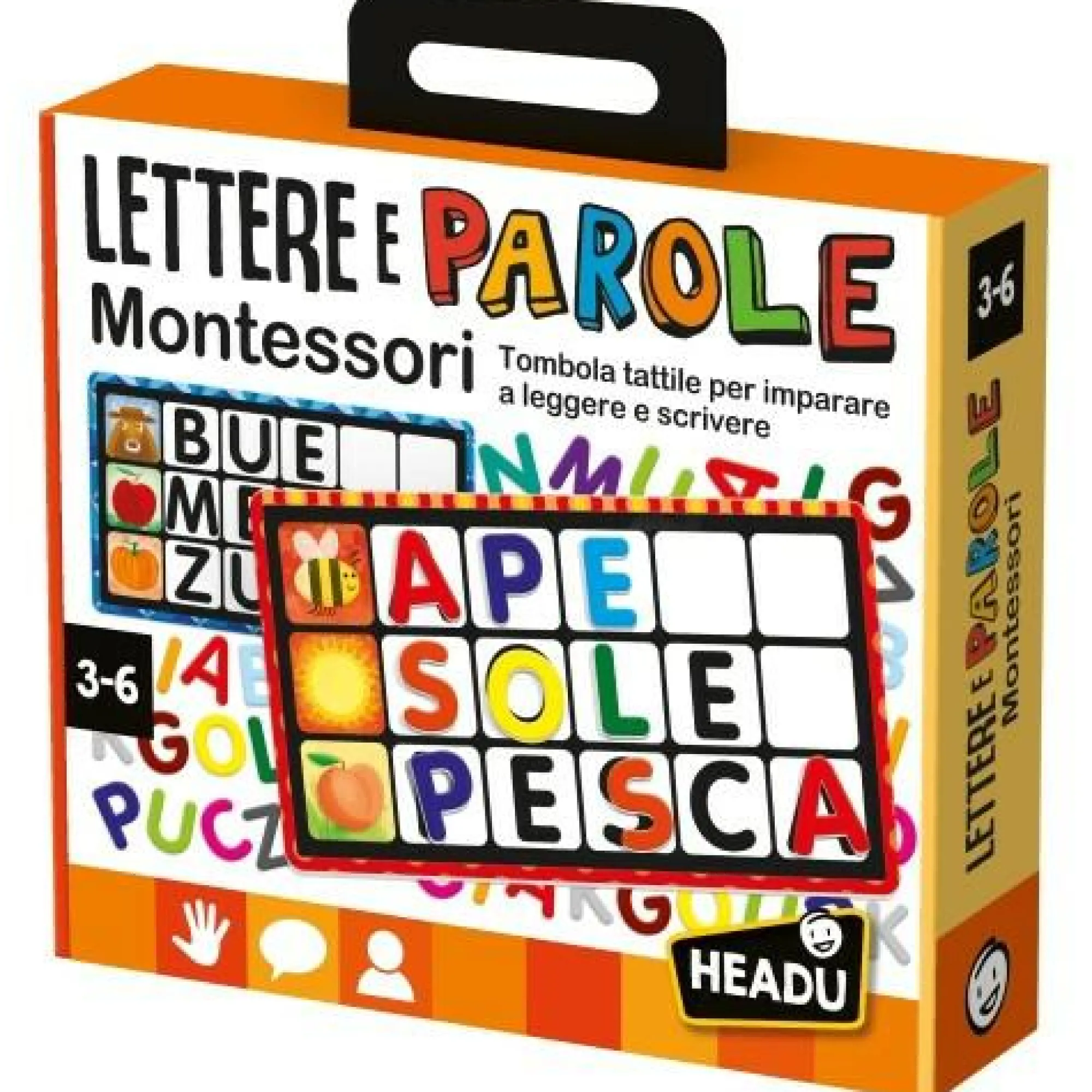 HEADU Lettere e parole montessori. tombola tattile per imparare a leggere e scrivere. montessori. 3-6 anni> Primi Apprendimenti