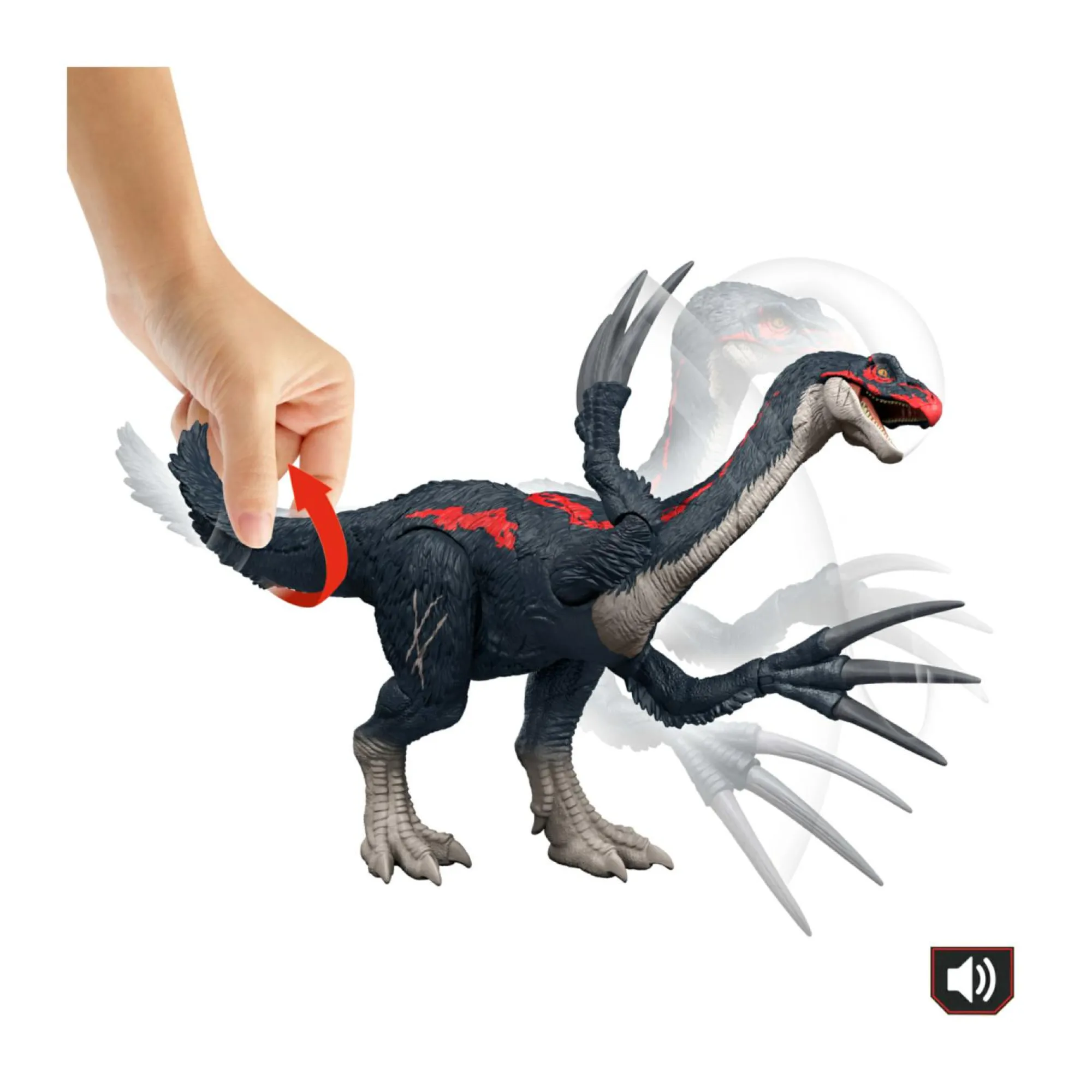 Jurassic World Mattel – terizinosauro attacca e ruggisci, dinosauro con azione d’attacco, ruggito ed effetti sonori> Action Figures