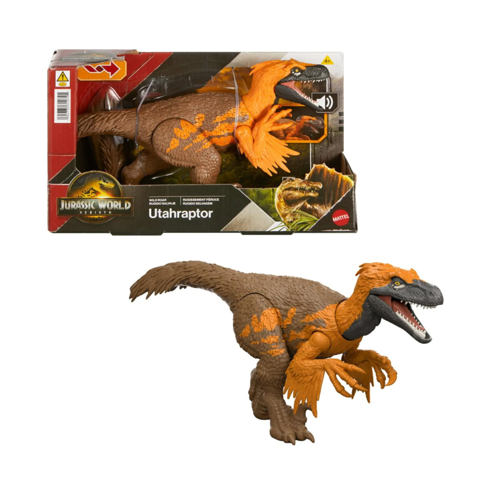 Jurassic World Mattel – utahraptor ruggito selvaggio jw -dinosauro snodato con suoni e attacco coda> Action Figures