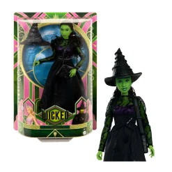 WICKED Mattel universal – elphaba, bambola snodata con pelle verde, capelli neri intrecciati e look da ballo rimovibile, accessori inclusi> Fashion Dolls