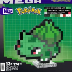 MEGA BLOKS Mega pokémon showcase – bulbasaur, set in stile retrò pixelato da costruire con 374 pezzi, con base piana per esporlo e incisione sul retro per appenderlo> Costruzioni Per Adulti|Set Costruzioni