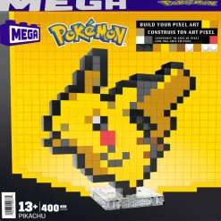 MEGA BLOKS Mega pokémon showcase – pikachu, set in stile retrò pixelato da costruire con 400 pezzi, con base piana per esporlo e incisione sul retro per appenderlo> Costruzioni Per Adulti|Set Costruzioni