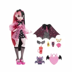 Monster High – draculaura, bambola con accessori e cucciolo di pipistrello, snodata e alla moda con capelli rosa e neri, giocattolo per bambini, 4+ anni, hhk51> Fashion Dolls