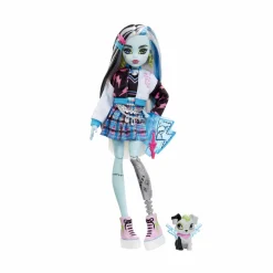 Monster High – frankie, bambola snodata alla moda, dai capelli con ciocche blu e nere, con accessori e cucciolo, giocattolo per bambini, 4+ anni, hhk53><noscript><img width=