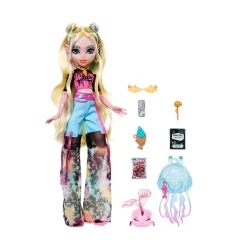 Monster High – lagoona blue, bambola con t-shirt in mesh e pantaloni cargo, pesciolina neptuna e accessori inclusi><noscript><img width=