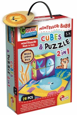 LISCIANI Montessori baby legno cubes and puzzle 2 in 1> Giochi Educativi In Legno