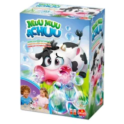 Muu muu achuu, gioco in scatola per bambini e bambine dai 4 anni in su, simpatica mucca che fa le bolle, con suoni e starnuto> Giochi Di Società Per Bambini