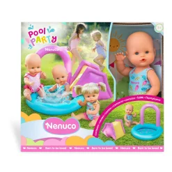 NENUCO festa in piscina, bambola 35 cm con costume colorato e piscina gonfiabile;> Bambolotti