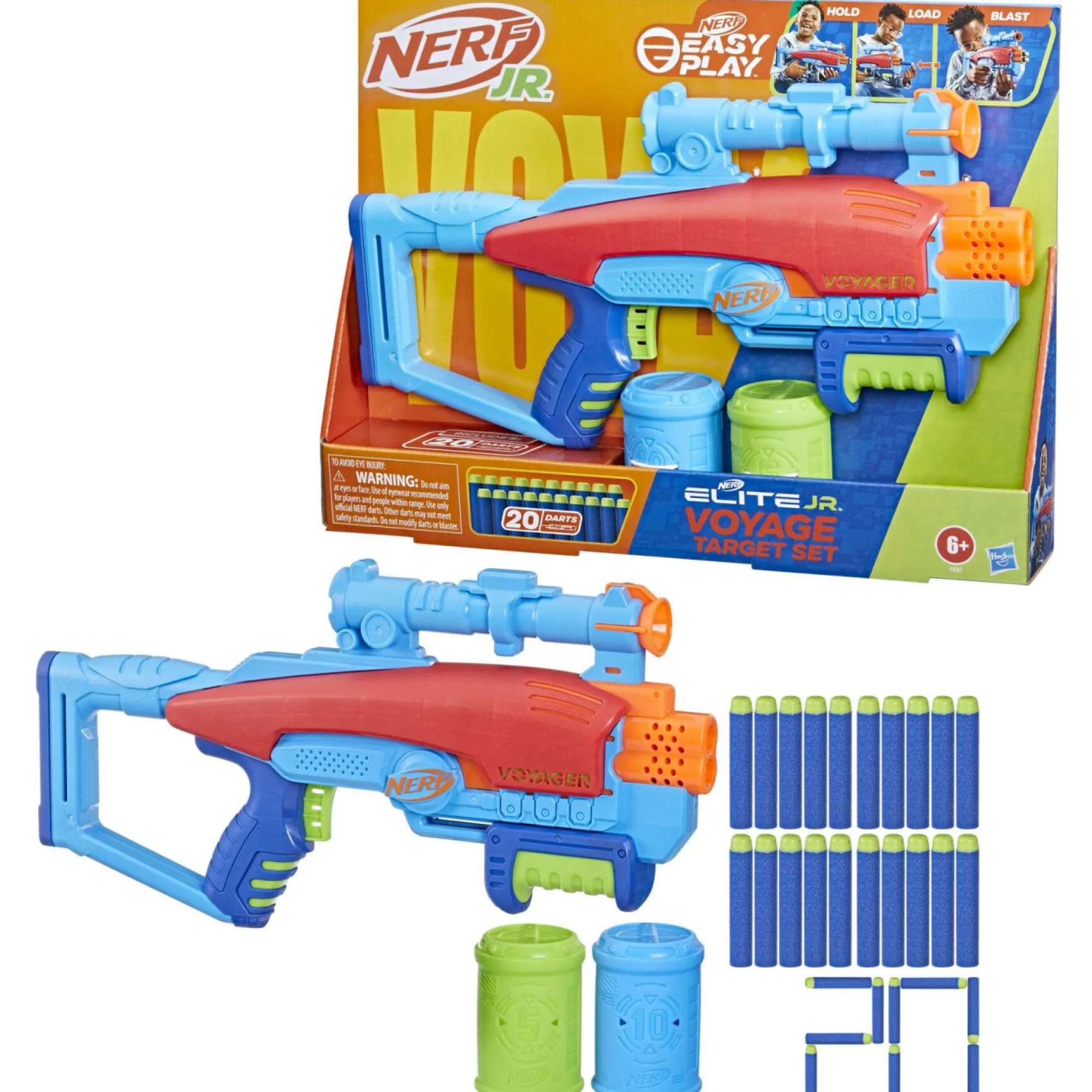 NERF elite junior – set voyage target, blaster in gommapiuma facile da usare, 20 dardi elite, 2 bersagli, per giochi all’aperto di bambini e bambine, dai 6 anni in su> Giochi Di Abilità E Sport