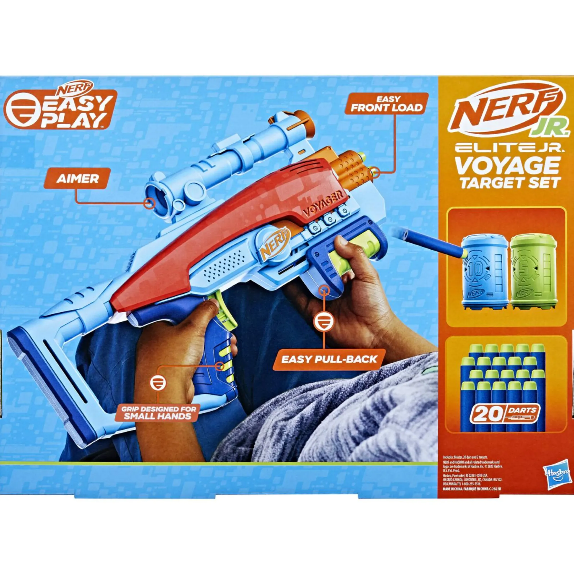NERF elite junior – set voyage target, blaster in gommapiuma facile da usare, 20 dardi elite, 2 bersagli, per giochi all’aperto di bambini e bambine, dai 6 anni in su> Giochi Di Abilità E Sport