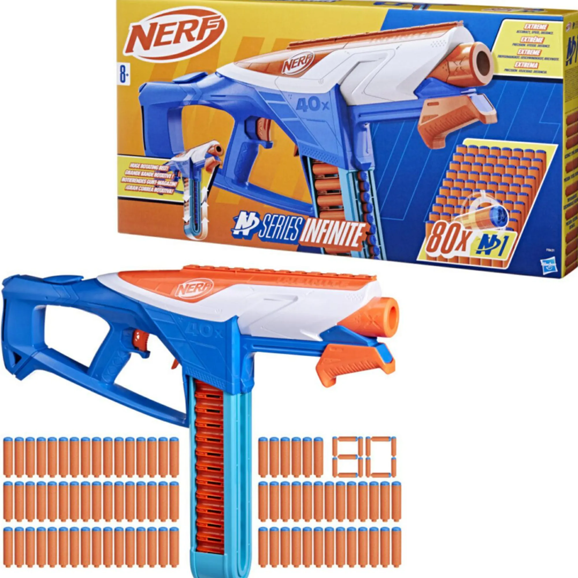 NERF n-series, infinite, blaster con 80 dardi n1, catena da battaglia da 40 dardi, giocattoli per bambini e bambine dagli 8 anni in su> Giochi Di Abilità E Sport
