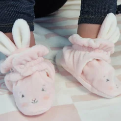 Bunnies By The Bay Pantofoline rosa per neonati con faccia di coniglietto – 0-6 mesi –> Peluche Tradizionali