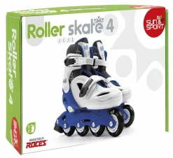 SUN&SPORT Pattini a 4 ruote con taglia regolabile e sistema frenante per bambini – misura 31-35, fibbie regolabili e imbottitura dello stivale – disponibile in blu e rosa><noscript><img width=