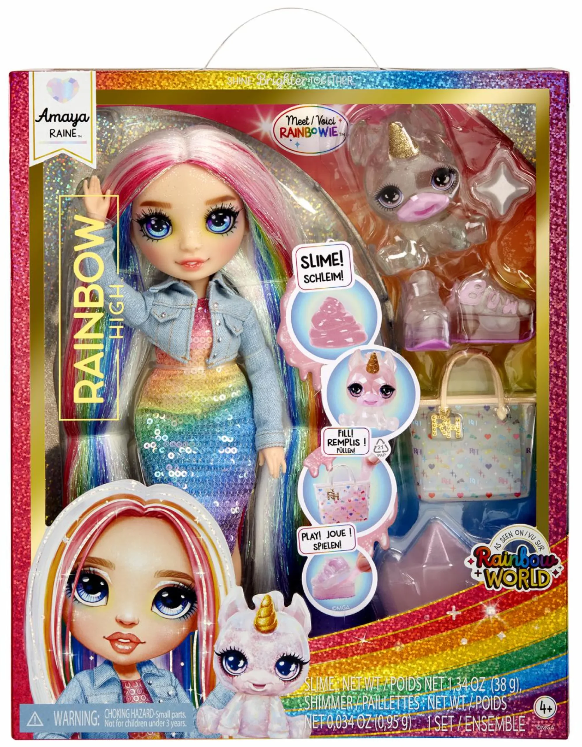 Rainbow High fashion doll con slime & cucciolo – amaya (arcobaleno) – bambola scintillante da 28 cm con slime, animale magico e accessori alla moda> Fashion Dolls