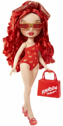 Rainbow High swim & style – ruby (rossa) – bambola da 28 cm con confezione scintillante e oltre 10 outfit – costume da bagno rimovibile, sandali, accessori divertenti><noscript><img width=