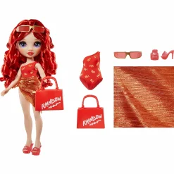 Rainbow High swim & style – ruby (rossa) – bambola da 28 cm con confezione scintillante e oltre 10 outfit – costume da bagno rimovibile, sandali, accessori divertenti><noscript><img width=