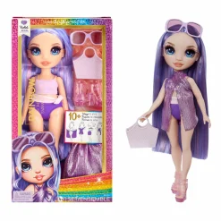 Rainbow High swim & style – violet (viola) – bambola da 28 cm con confezione scintillante e oltre 10 outfit – costume da bagno rimovibile, sandali, accessori divertenti> Fashion Dolls