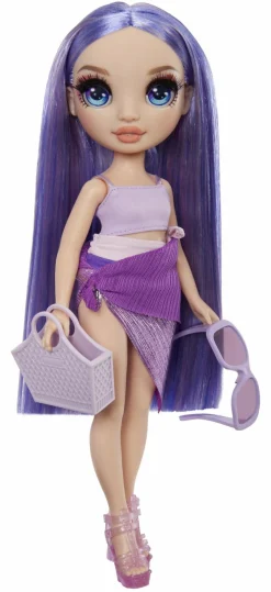 Rainbow High swim & style – violet (viola) – bambola da 28 cm con confezione scintillante e oltre 10 outfit – costume da bagno rimovibile, sandali, accessori divertenti> Fashion Dolls