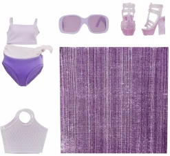 Rainbow High swim & style – violet (viola) – bambola da 28 cm con confezione scintillante e oltre 10 outfit – costume da bagno rimovibile, sandali, accessori divertenti><noscript><img width=