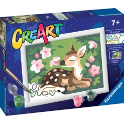 RAVENSBURGER – creart serie e: cerbiatto fra i fiori, kit per dipingere con i numeri, contiene una tavola prestampata, pennello, colori e accessori, gioco creativo per bambini 7+ anni> Kit Artistici E Pittura